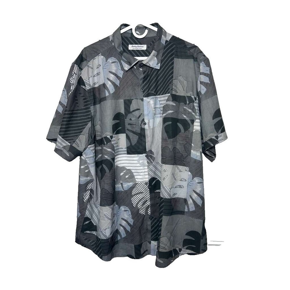Tommy Bahama Button Down Shirt Men's XXL Gray Coast Patchwork